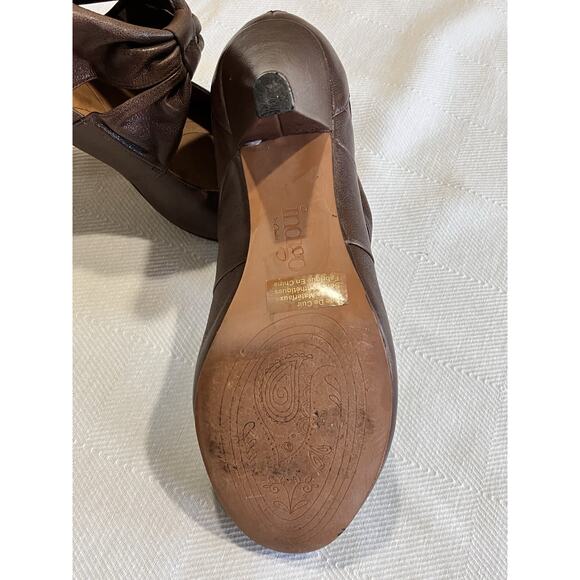 Indigo by Clarks Brown Leather Mary Jane Heeled Leather Shoes Size 7.5 Bow - Picture 5 of 9